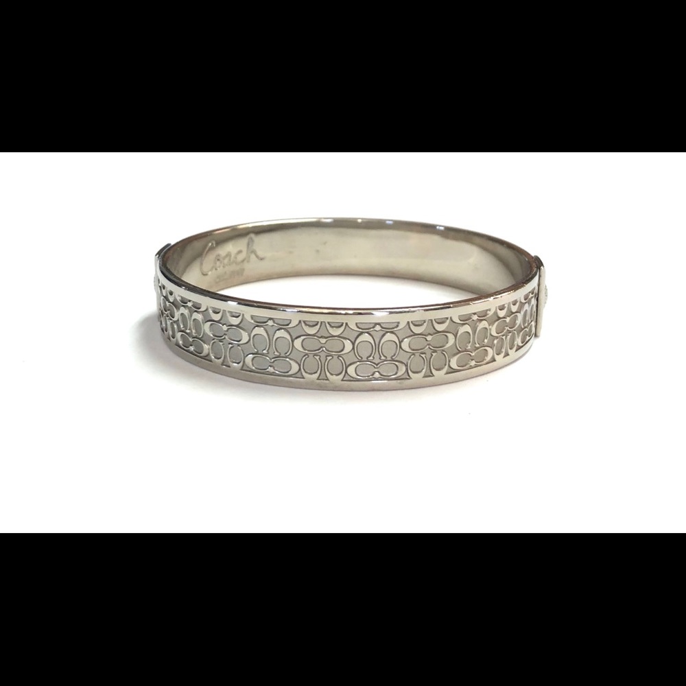 Coach Pattern Silver Tone Bangle Bracelet - image 3